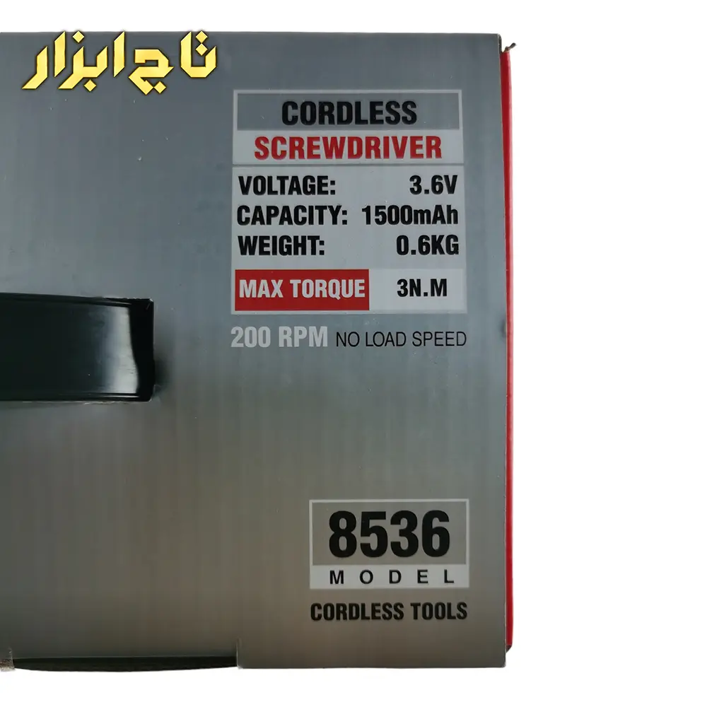 توضیحات روی کارتن پیچ گوشتی شارژی تاشو رونیکس مدل 8536