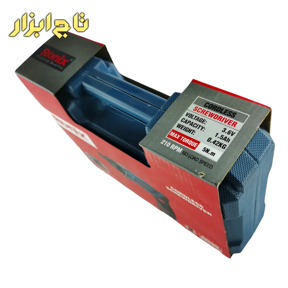 توضیحات روی کارتن دریل پیچ گوشتی شارژی رونیکس کد 8530