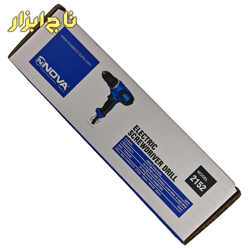 توضیحات روی کارتن پیچ گوشتی برقی دوسرعته 280 وات نووا مدل 2152