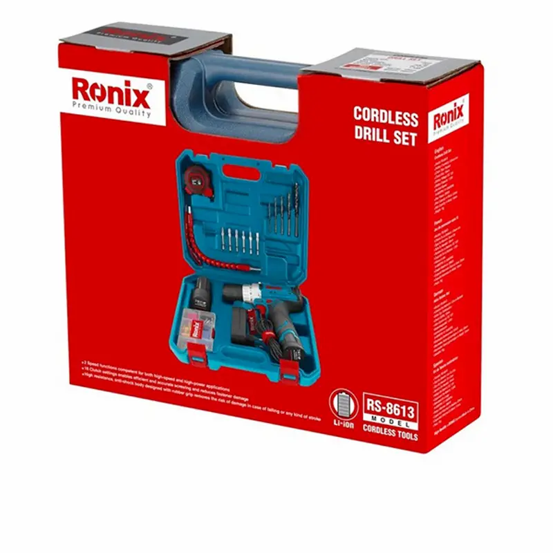 کیت دریل شارژی 12 ولت (2 باطری 19 پارچه) رونیکس مدل RS-8613