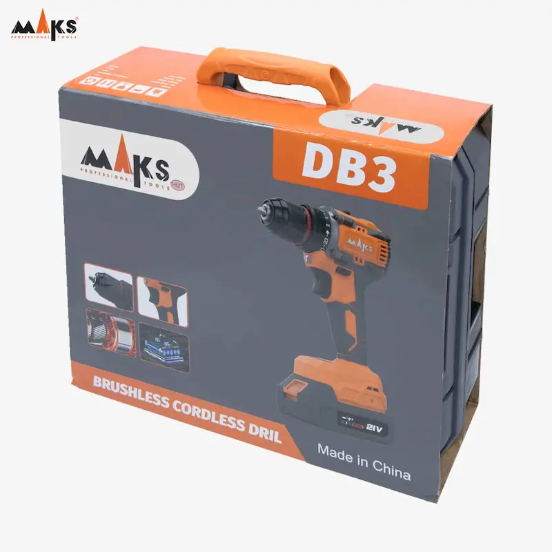 دریل چکشی شارژی 2دور 21 ولت براشلس 2 باتری maks مدل DB3